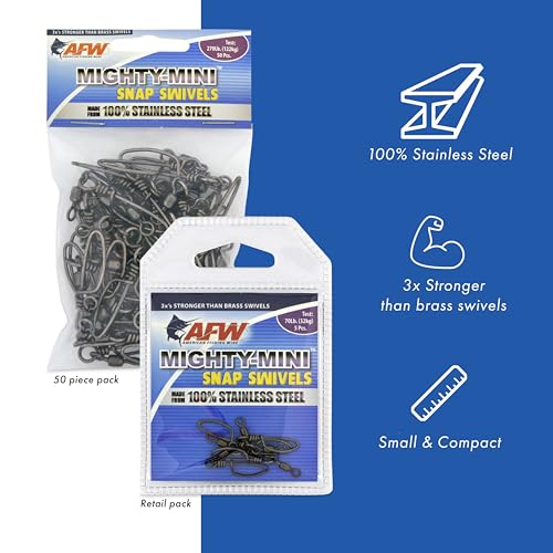 AFW American Fishing Wire Mighty Mini Stainless Steel Snap Swivels, Size #4/0, 600 lb Test, Gunmetal Black, 50 pc - Image 2