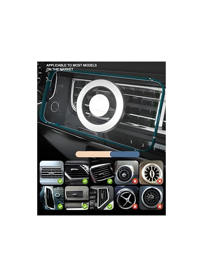 Green Tiger Velox MagSafe Compatible Air Vent Car Phone Holder. Unversal Magnetic Car Phone Mount for iPhone 12/13/14/15/16 Series & Android Phones via Included Magnetic Ring Adapter(White) - Image 5