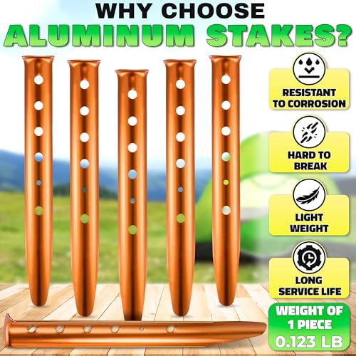 Tesorrio 6 Pack Sand Stakes for Beach - 12.6" Lightweight Aluminum Tent Stakes for Sand, Snow & Soft Ground, Vibrant Color and Wind-Resistant, Durable and Easy to Install, Rust Resistant U-Shaped Anchors - Image 3