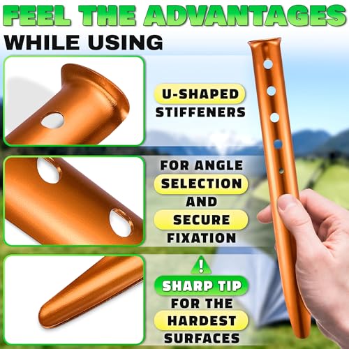 Tesorrio 6 Pack Sand Stakes for Beach - 12.6" Lightweight Aluminum Tent Stakes for Sand, Snow & Soft Ground, Vibrant Color and Wind-Resistant, Durable and Easy to Install, Rust Resistant U-Shaped Anchors - Image 4