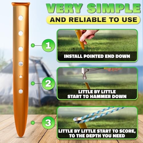 Tesorrio 6 Pack Sand Stakes for Beach - 12.6" Lightweight Aluminum Tent Stakes for Sand, Snow & Soft Ground, Vibrant Color and Wind-Resistant, Durable and Easy to Install, Rust Resistant U-Shaped Anchors - Image 5