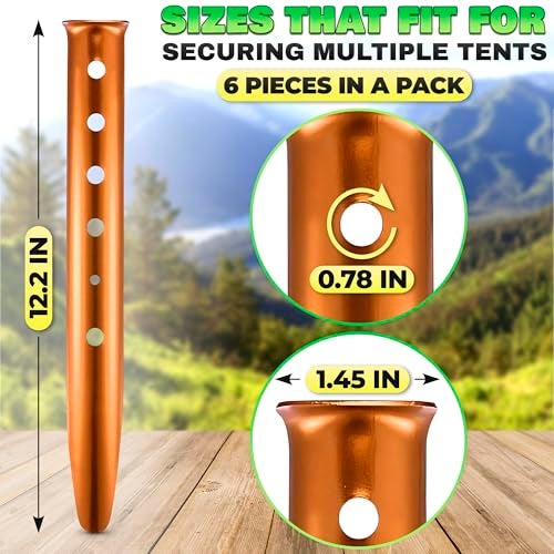 Tesorrio 6 Pack Sand Stakes for Beach - 12.6" Lightweight Aluminum Tent Stakes for Sand, Snow & Soft Ground, Vibrant Color and Wind-Resistant, Durable and Easy to Install, Rust Resistant U-Shaped Anchors - Image 2
