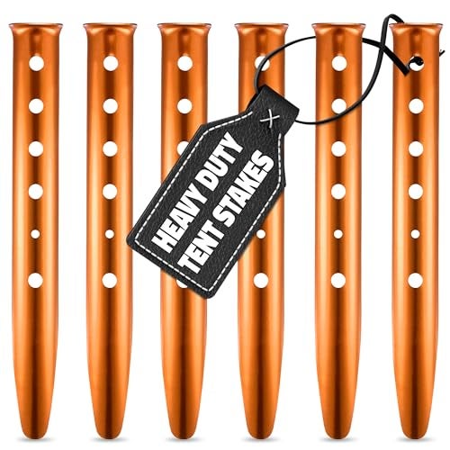 Tesorrio 6 Pack Sand Stakes for Beach - 12.6" Lightweight Aluminum Tent Stakes for Sand, Snow & Soft Ground, Vibrant Color and Wind-Resistant, Durable and Easy to Install, Rust Resistant U-Shaped Anchors - Image 1