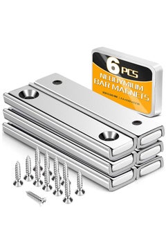 Neodymium Rectangular Magnets 70Lbs 6Pack 60x13.5x5mm 32KG Strength Strong Rectangular Bar Magnets Household and Industrial Base Magnet with Screws for Fridge Scientific Shower Door Office etc