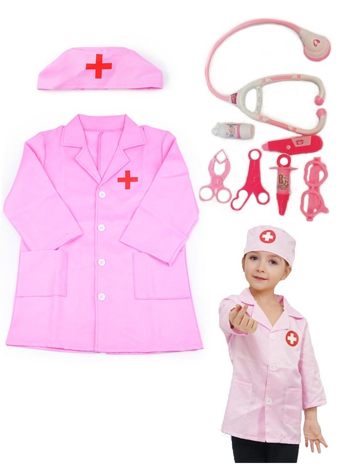 Generic Doctor Kit for Toddlers 3-5 Dress Up Toys for 2 3 4 Year Old Girls Pretend Kids Doctor Play Set with Doctor Costume Toy Stethoscope for 2 3 4 5 6 Year Old Girls Boys Birthday Gifts (Pink)  - Image 1