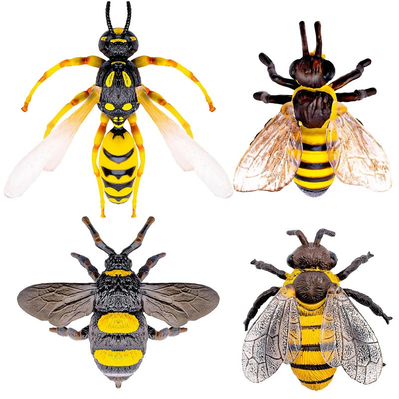 Bbiamsleep 4 Pcs Bee Figurine Set Realistic Bee Figure Honeybee Figurines Bees Model Various Bees Model Fake Bees Animal Figures Insect Toy for Science Project Cake Topper - Image 2