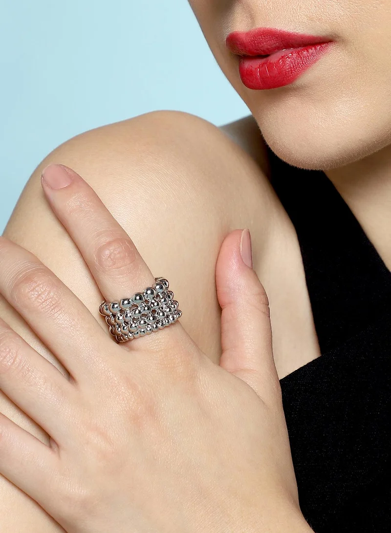 SOHI SOHI Women The Dewdrop Statement Ring | Chrome  Colour | One-Size | Metallic Alloy Material | Adjustable Closure | Ring For Casual & Evening Wear