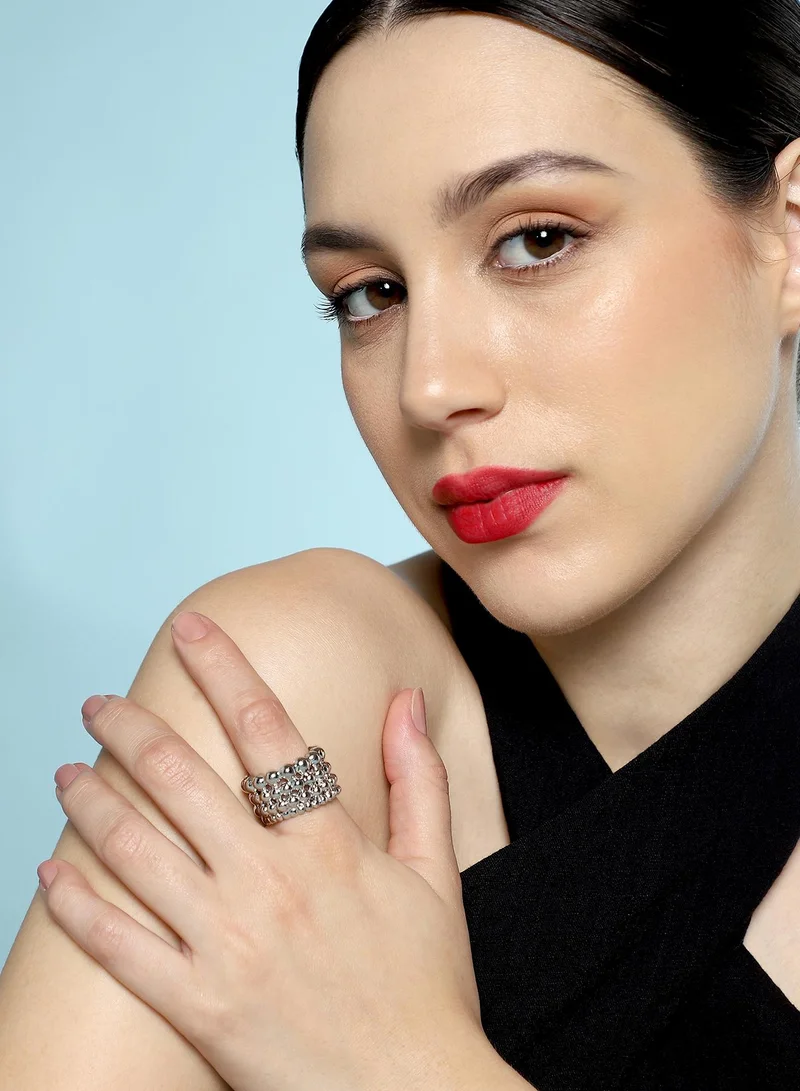 SOHI SOHI Women The Dewdrop Statement Ring | Chrome  Colour | One-Size | Metallic Alloy Material | Adjustable Closure | Ring For Casual & Evening Wear