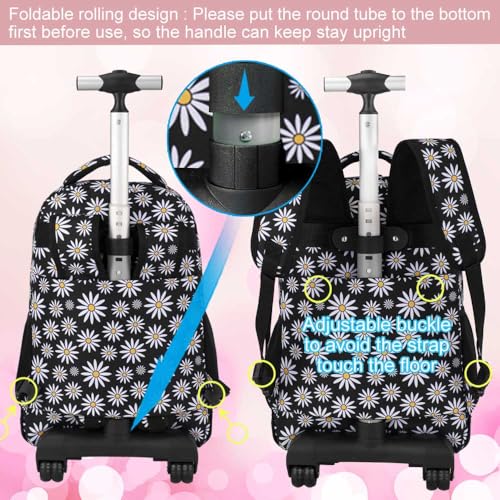 GXTVO Girls Rolling Backpack, Women Roller Bookbag with Lunch Box for Adults, Water Resistant Wheeled School Bag for College Teens Kids Travel - Purple Flower - Image 2