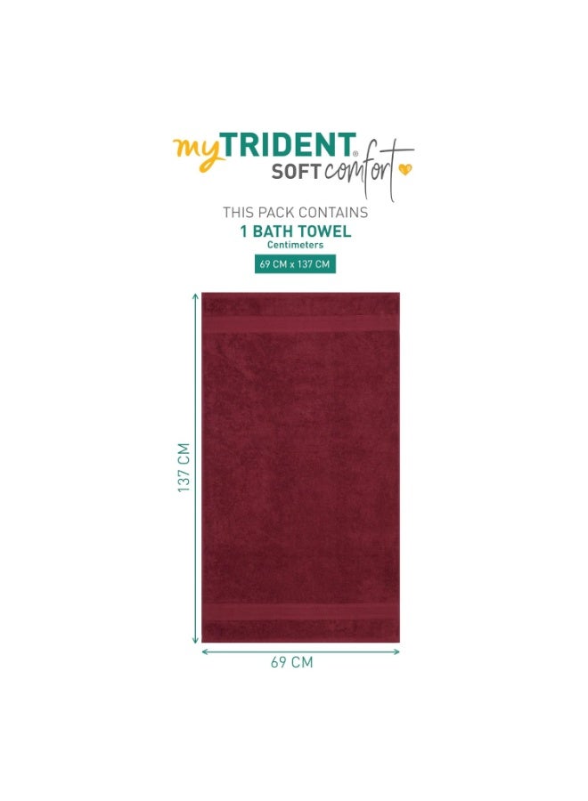 Trident Soft Comfort Air Rich 100% Cotton Towels for Bath, 500 GSM Large Size Bathroom Towels for Men/Women, 1 Piece Bath Towel (69cm x 137cm), Red Wine - Image 2