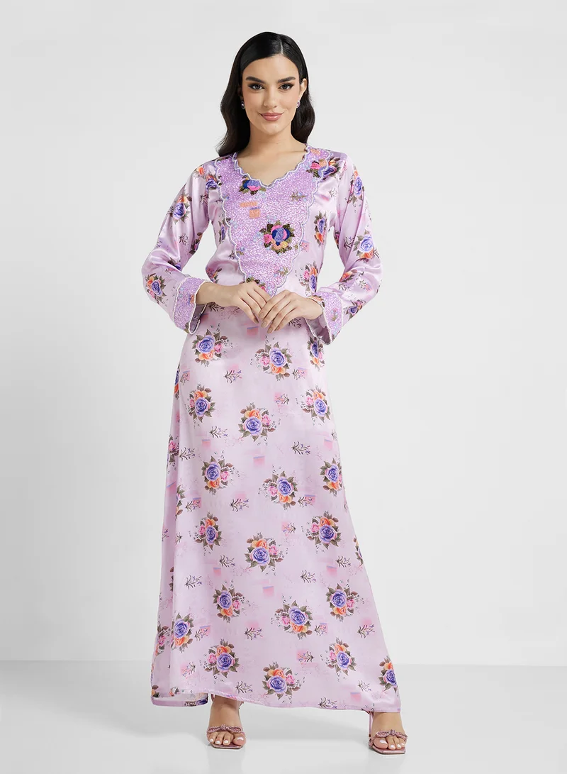 ARABIAN CLOSET Embellished Belted Jalabiya