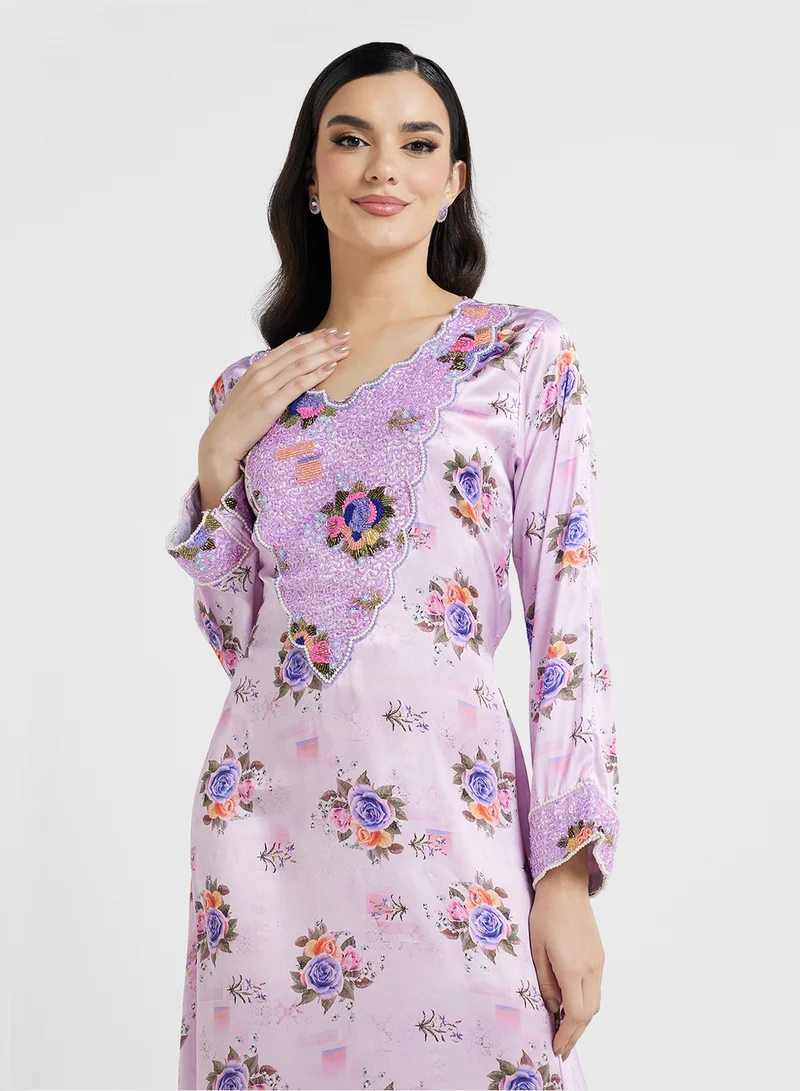 ARABIAN CLOSET Embellished Belted Jalabiya