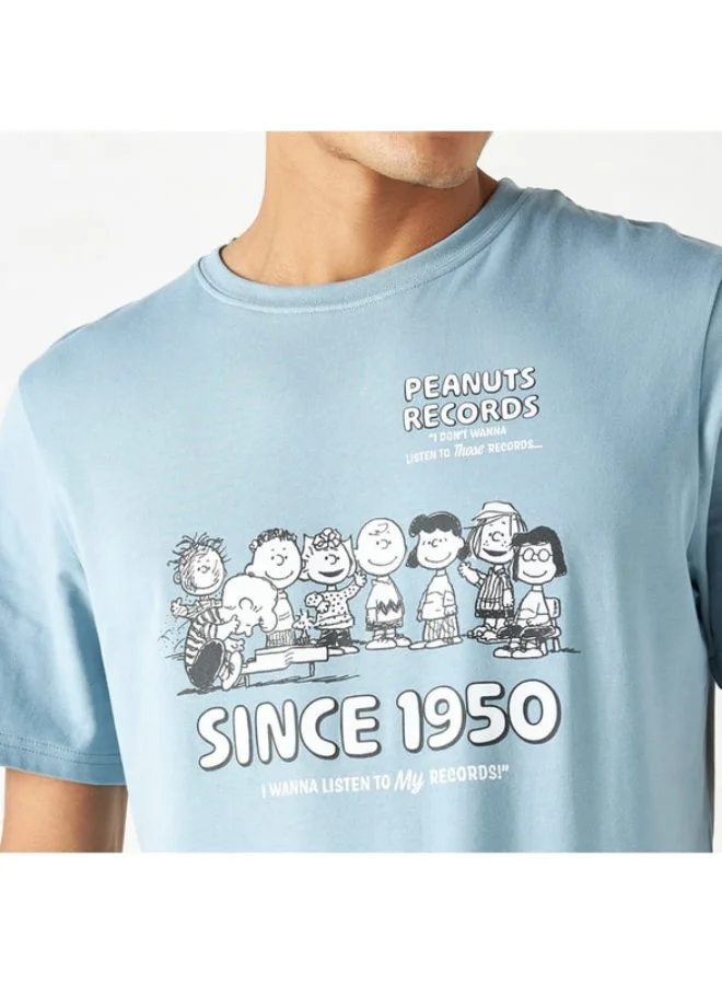 SP Characters Peanuts Print Crew Neck T-shirt with Short Sleeves