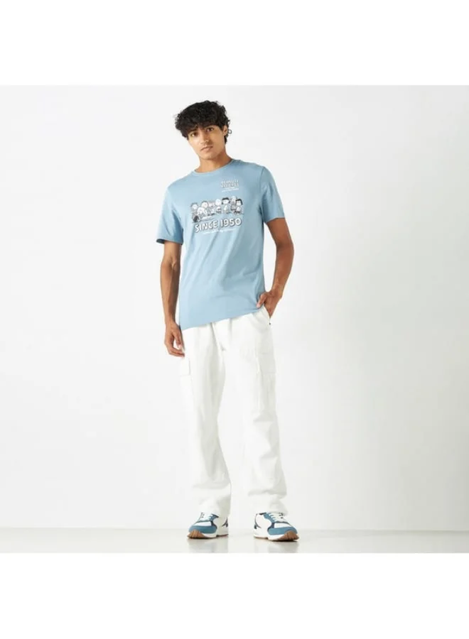 SP Characters Peanuts Print Crew Neck T-shirt with Short Sleeves