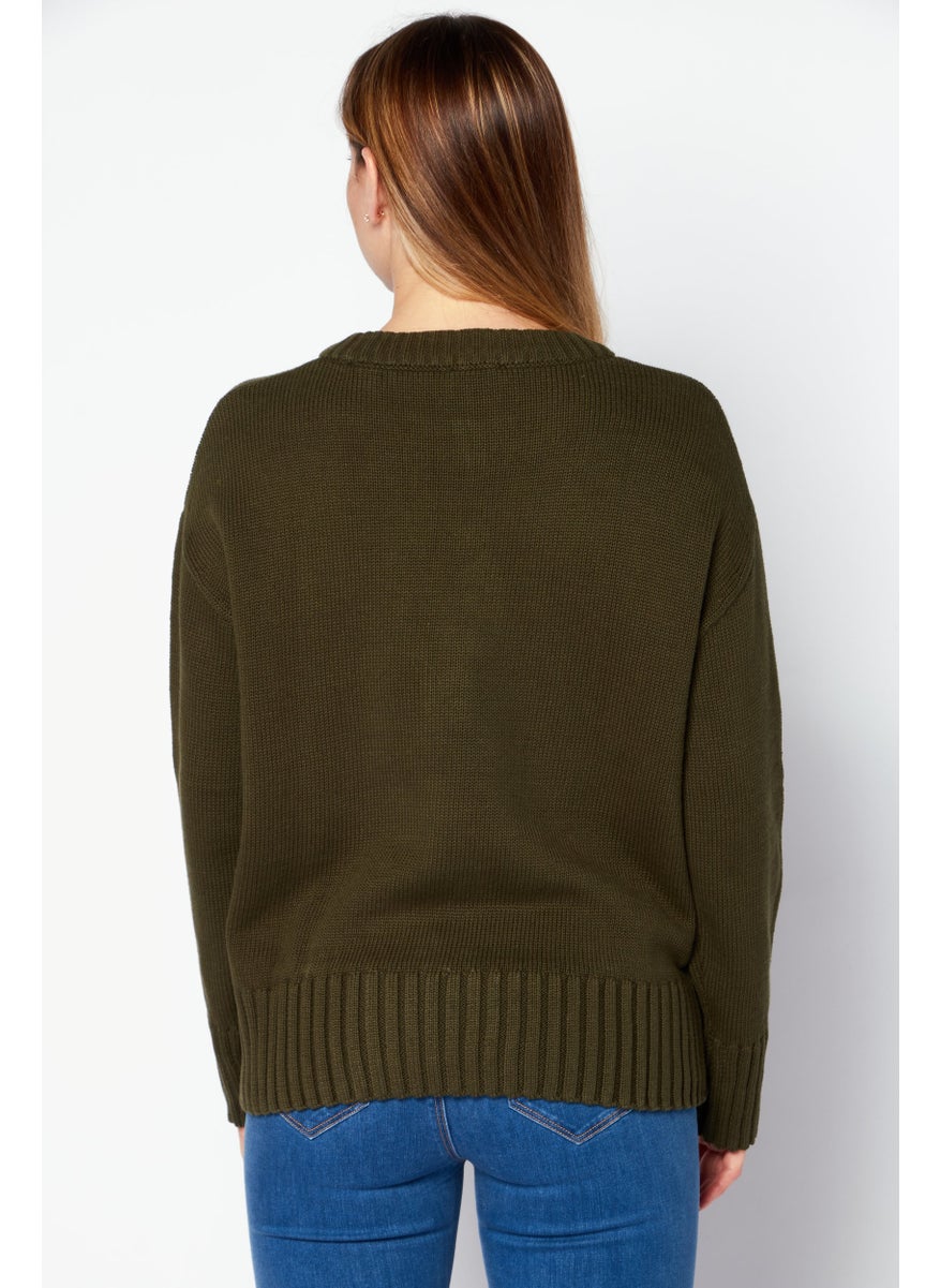 Tchibo - Women Round Neck Knitted Sweater, Olive - Image 1