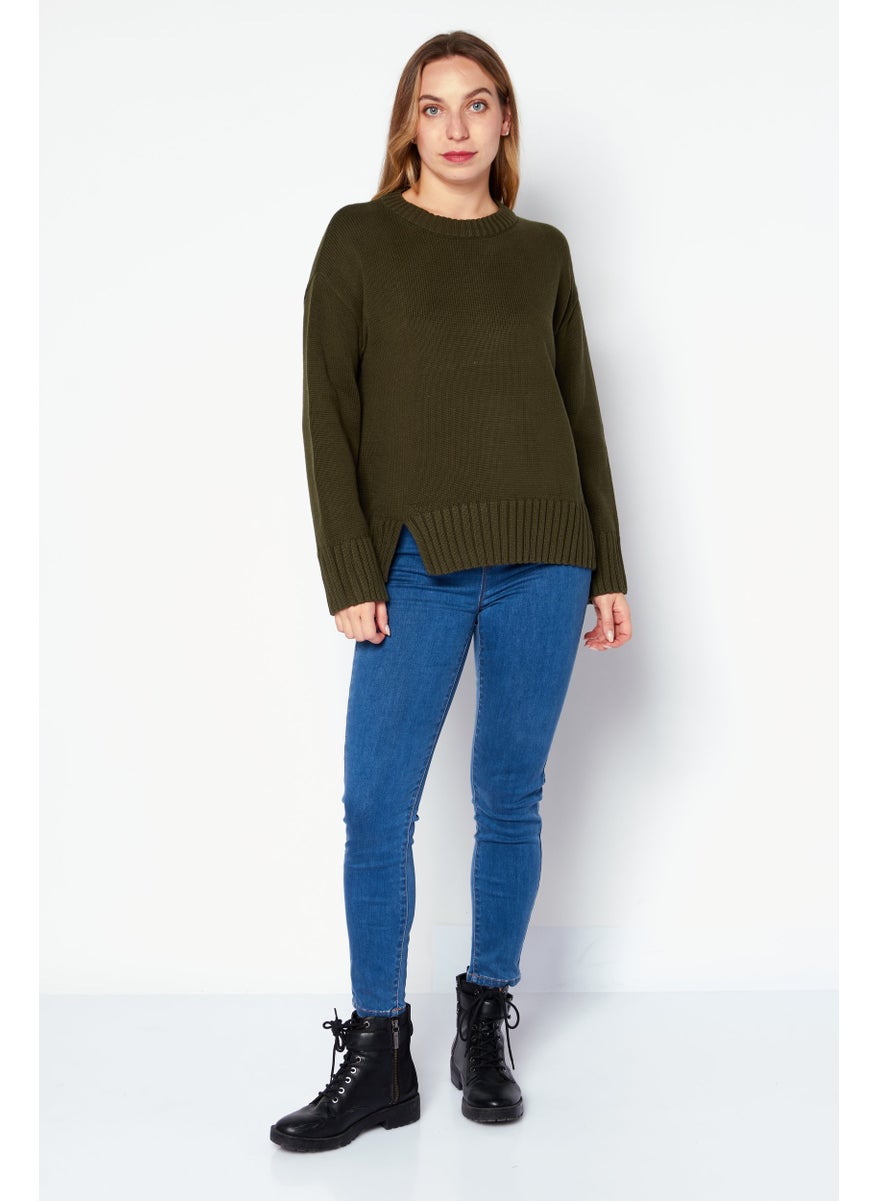 Tchibo - Women Round Neck Knitted Sweater, Olive - Image 1