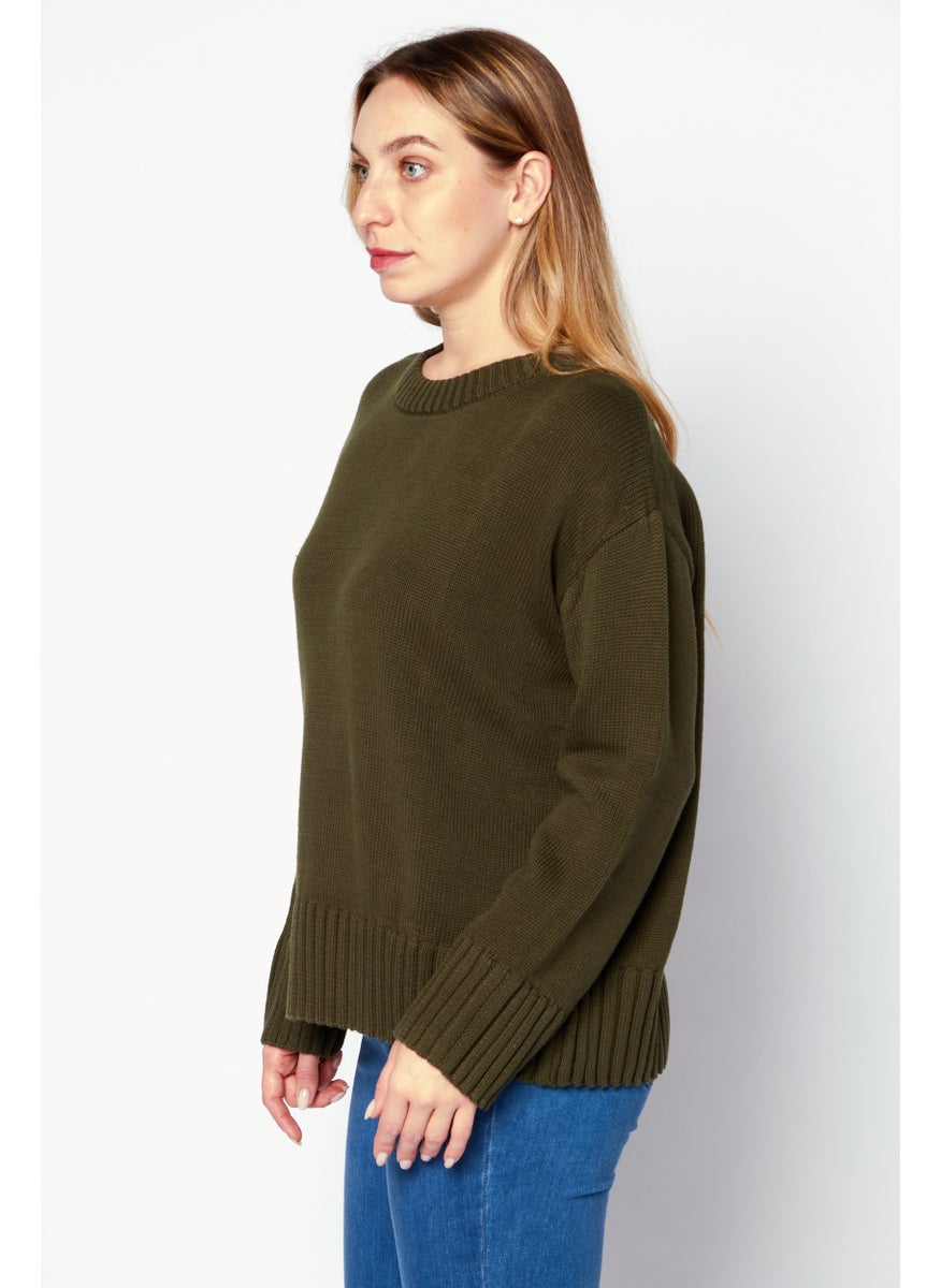 Tchibo - Women Round Neck Knitted Sweater, Olive - Image 1