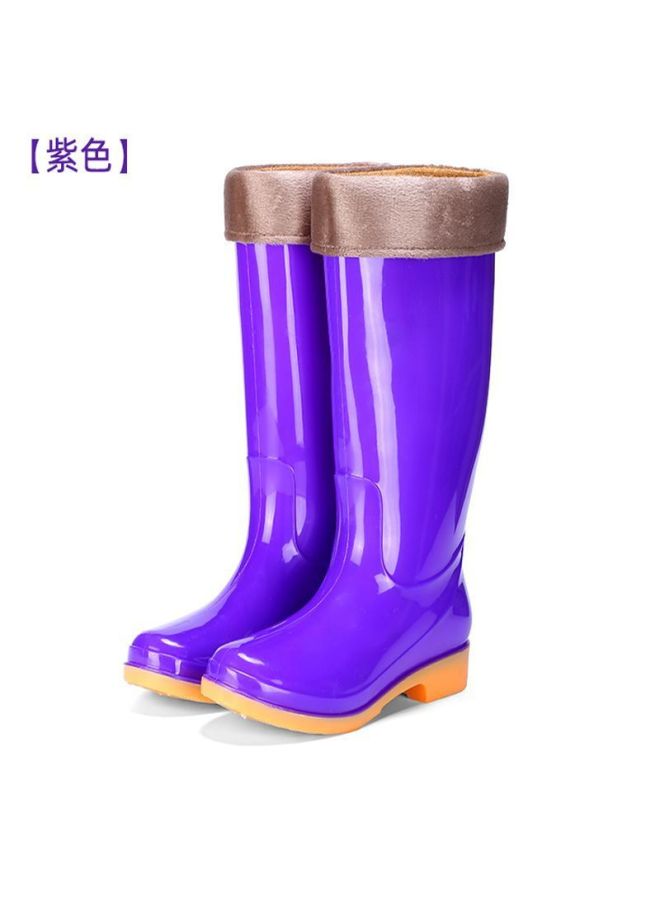 Women's High-top Rain Boots Fashionable Outdoor Non-slip Waterproof Thick-soled Rubber Shoes For Adults, Long Fleece-lined Soft-soled Rain Boots