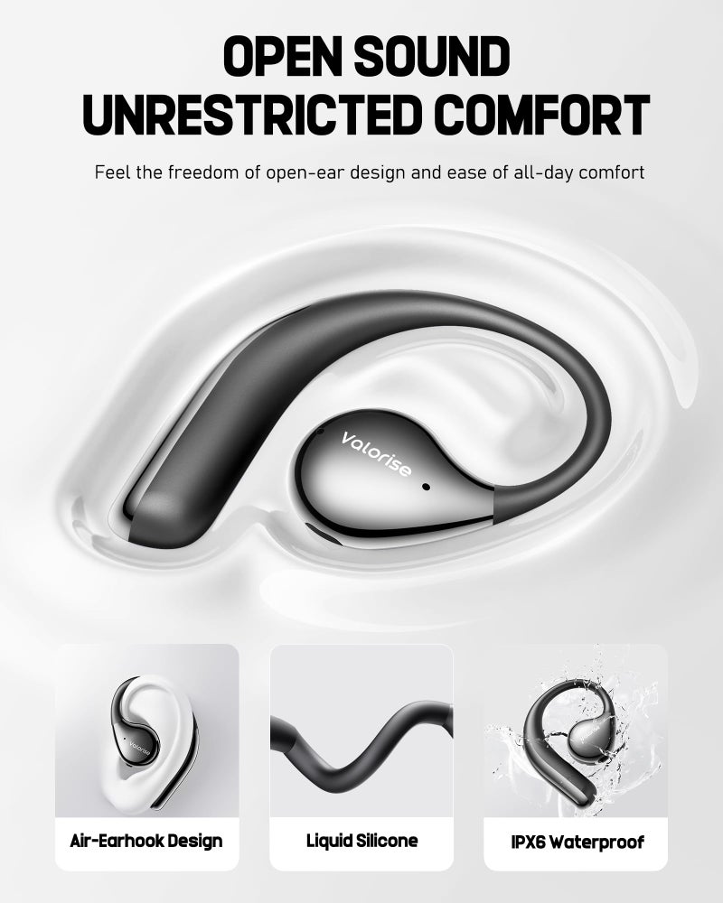 Valorise T60 Wireless Bone Conduction Headphones, OWS Open Ear Earbuds with Earhooks, Bluetooth 5.4, Lightweight & Sturdy, 25Hrs Playtime, IPX6 Waterproof, for Cycling Yoga Gym Workouts - Image 4