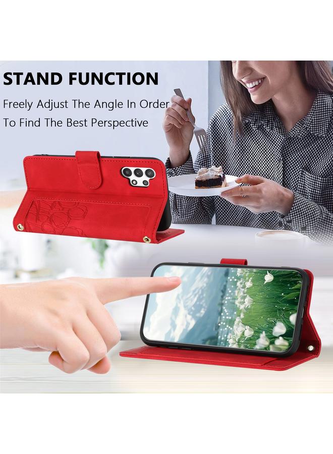 اس-توب جراب لهاتف Samsung Galaxy A13 5G / 4G جراب هاتف من الجلد المنقوش بنقشة زهور التوليب مع حبل - Image 5