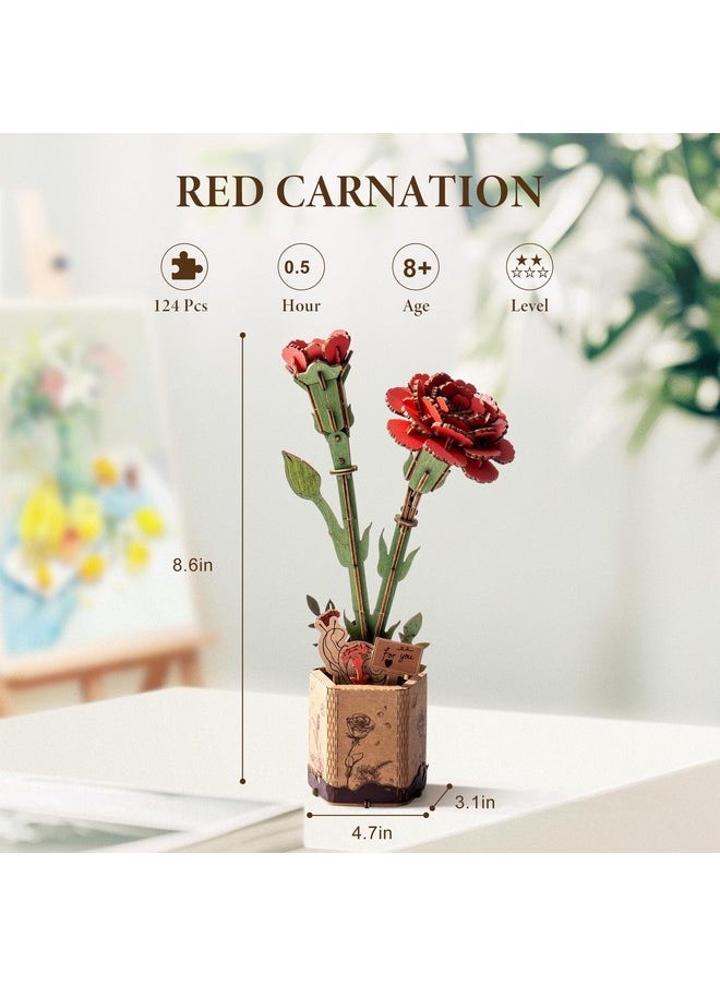 Robotime 3D Puzzles Wooden Artifical Flower Red Carnation Diy Model Building Kit To Build For Adults Bouquet Botanical Collection Craft Brain Teaser Puzzle Creative Gift Home Decor  - Image 5