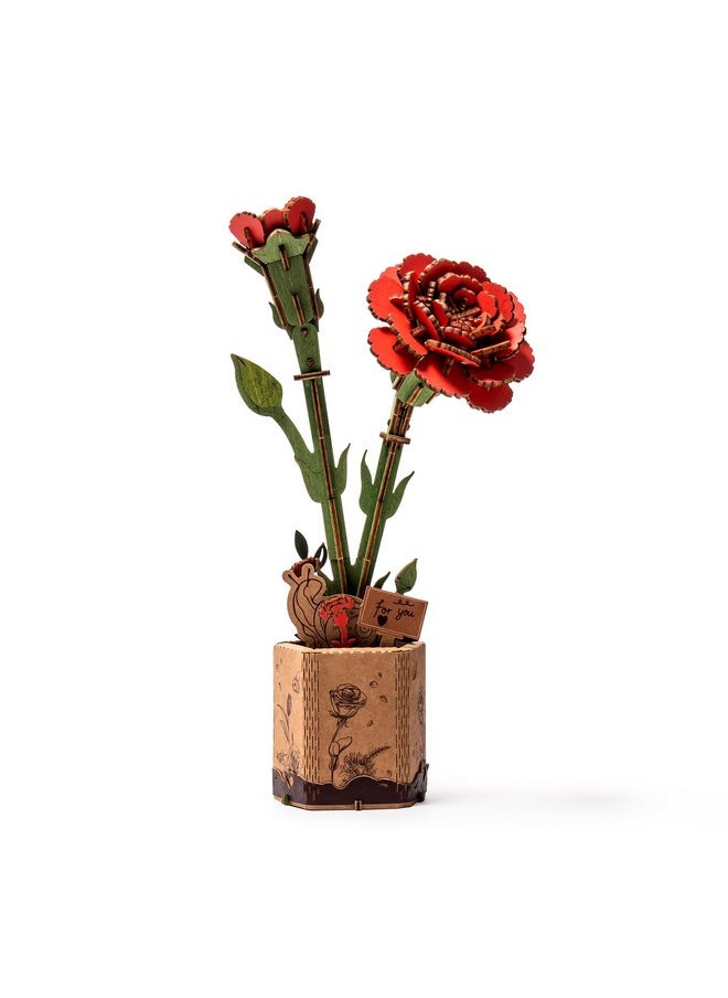 Robotime 3D Puzzles Wooden Artifical Flower Red Carnation Diy Model Building Kit To Build For Adults Bouquet Botanical Collection Craft Brain Teaser Puzzle Creative Gift Home Decor  - Image 1
