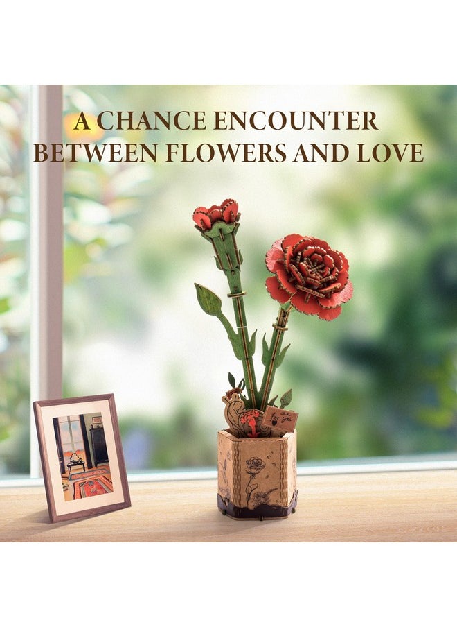 Robotime 3D Puzzles Wooden Artifical Flower Red Carnation Diy Model Building Kit To Build For Adults Bouquet Botanical Collection Craft Brain Teaser Puzzle Creative Gift Home Decor  - Image 2