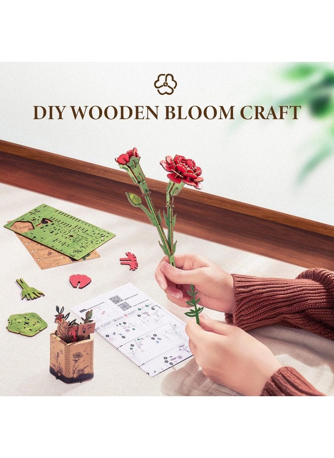 Robotime 3D Puzzles Wooden Artifical Flower Red Carnation Diy Model Building Kit To Build For Adults Bouquet Botanical Collection Craft Brain Teaser Puzzle Creative Gift Home Decor  - Image 3