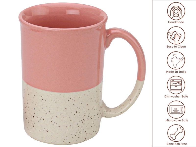 Bodhi House Ceramic Hand Glazed Tea and Coffee Mug with Coaster - 300ml | Set of 2 | Microwave & Dishwasher Safe | for Home Office - Pink - Image 5