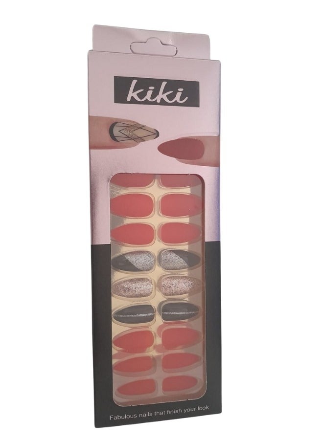 KIKI 24pcs False Nails with 24pcs Nail Glue - MultiColor  - Image 2