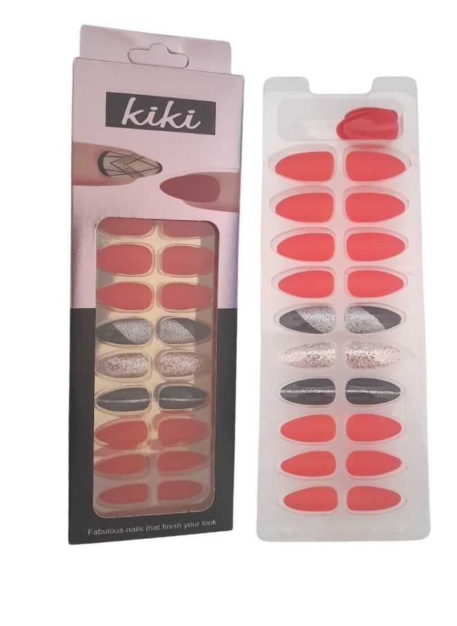 KIKI 24pcs False Nails with 24pcs Nail Glue - MultiColor  - Image 1