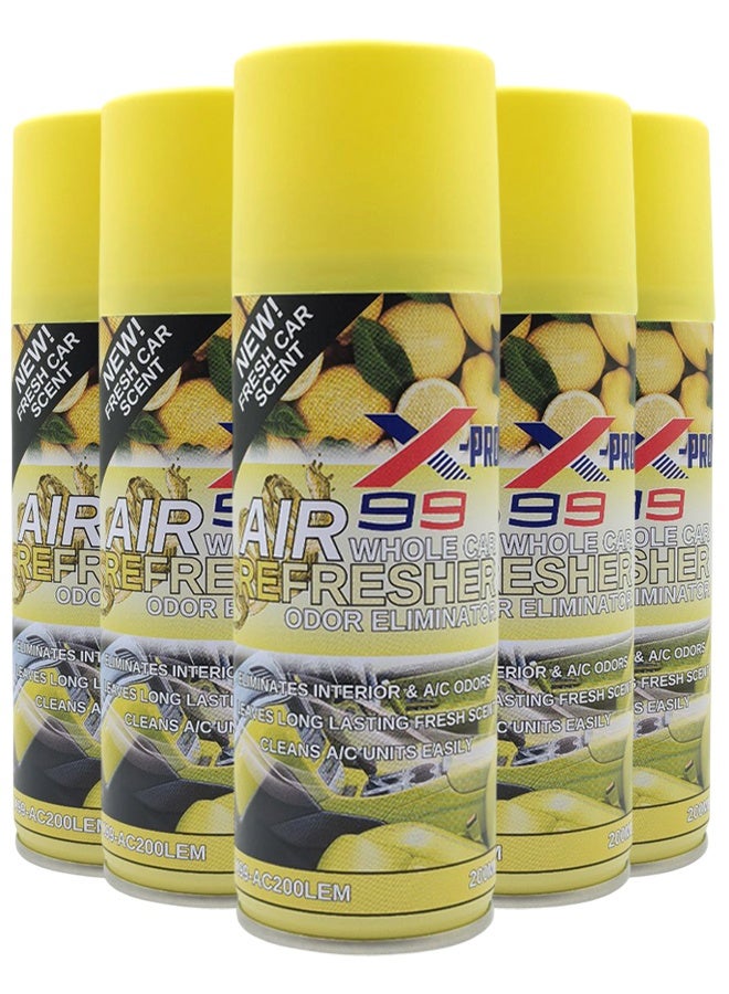 اكس برو 99 عبوة من 5 قطع: معطر جو شامل للسيارة طراز X-99 Pro - برائحة الليمون (200 مل) | مزيل للروائح ومنظف لمكيف الهواء | بخاخ معطر للمقصورة الداخلية يمنح انتعاشاً ورائحة تدوم طويلاً - Image 1