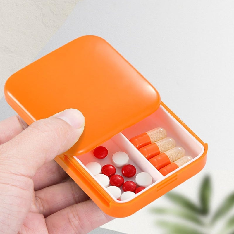 4pcs Portable Pill Organizer with 2 Compartments, Square Medicine Storage Case Set in Yellow, Green, Blue, and Orange for Daily Medication and Travel Use - Image 5