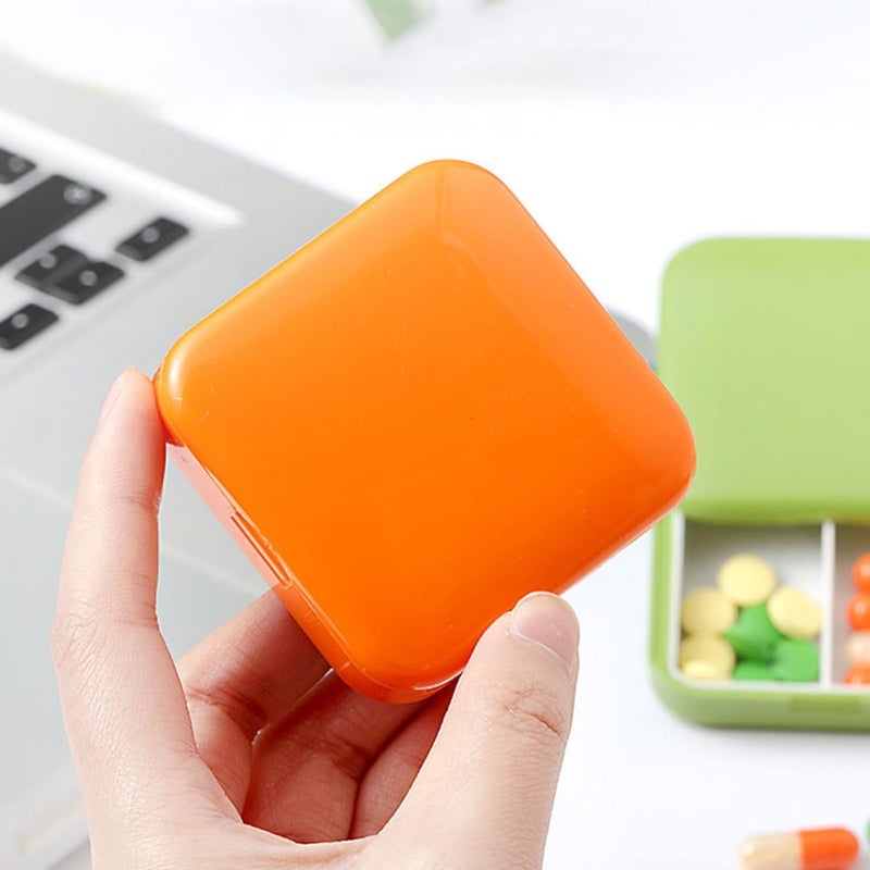 4pcs Portable Pill Organizer with 2 Compartments, Square Medicine Storage Case Set in Yellow, Green, Blue, and Orange for Daily Medication and Travel Use - Image 3