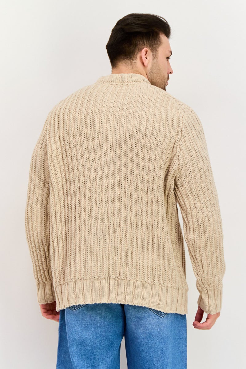 Lyle & Scott Men Crew Neck Textured Sweater, Beige - Image 3