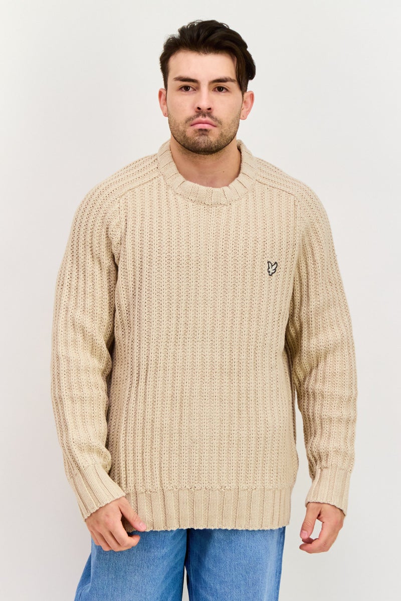 Lyle & Scott Men Crew Neck Textured Sweater, Beige - Image 1