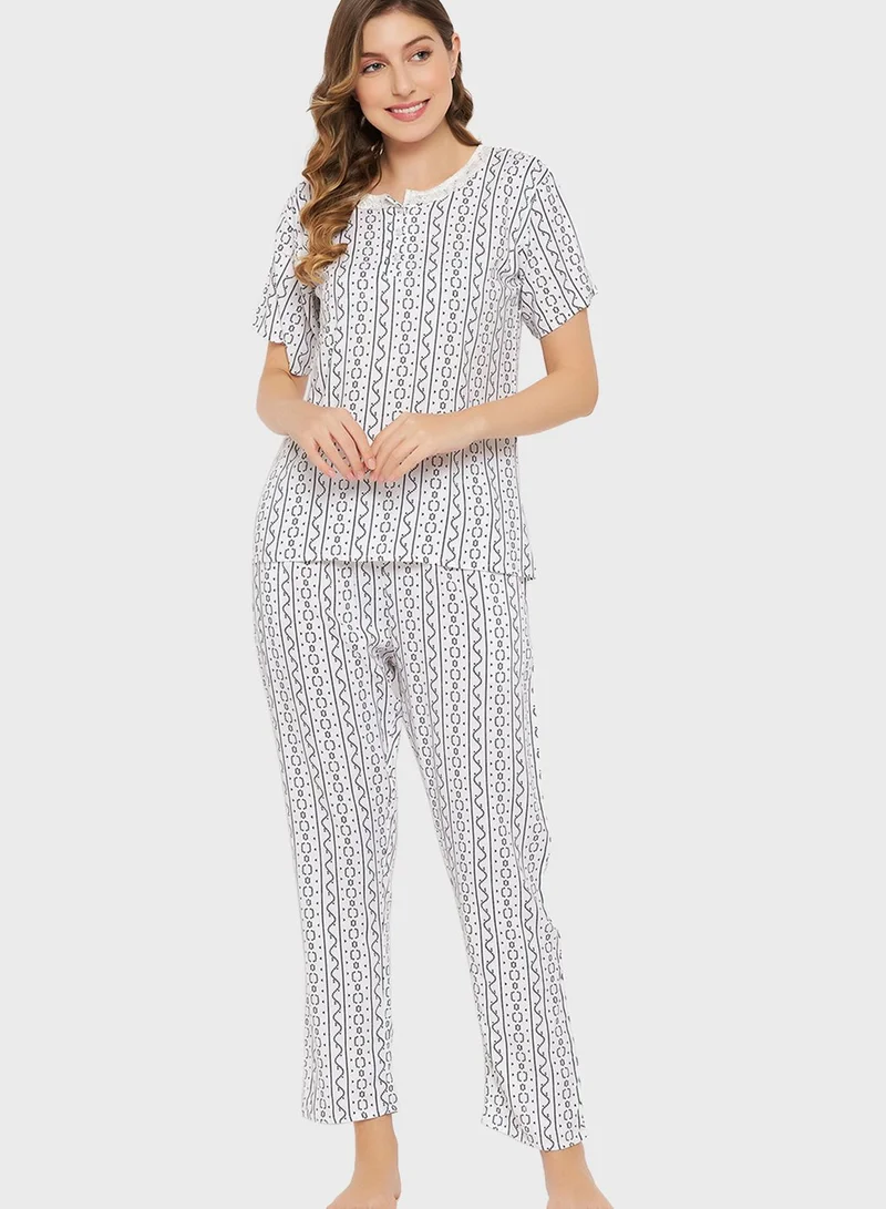 Clovia Printed Top & Pyjama Set