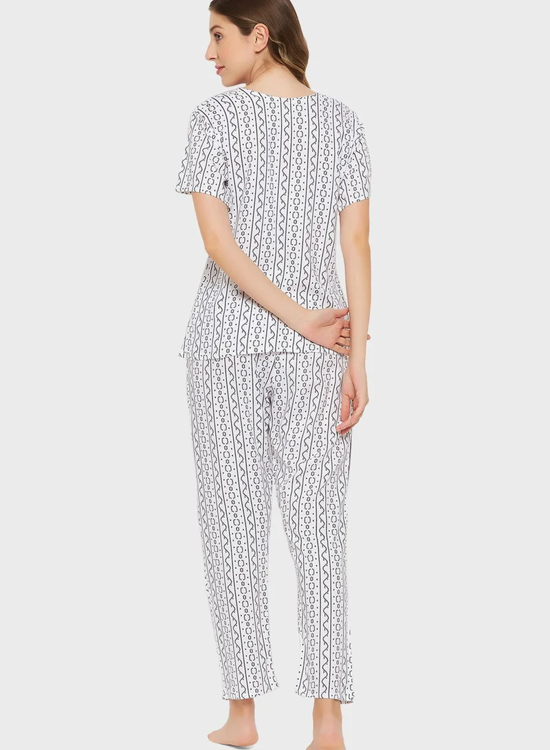 Clovia Printed Top & Pyjama Set