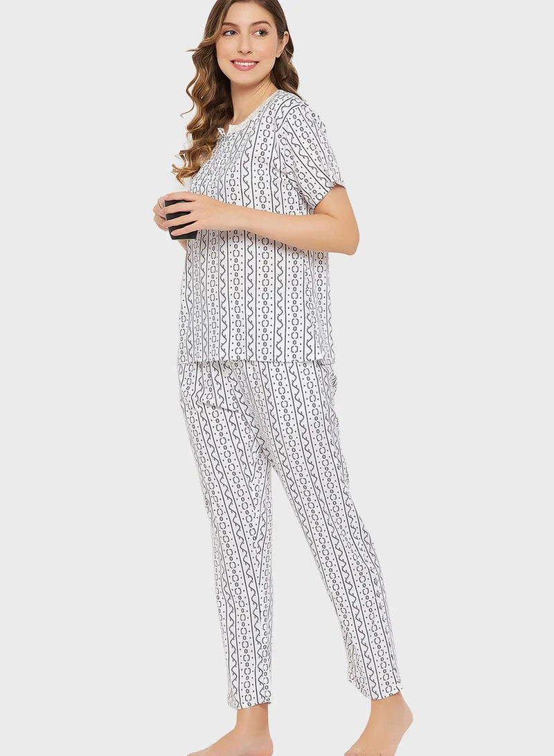Clovia Printed Top & Pyjama Set