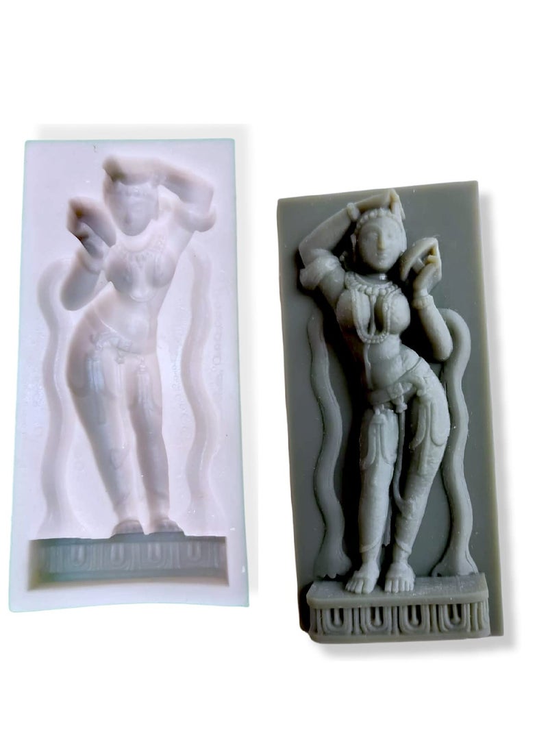 CRAFTIAL CURVE APW Khajuraho Lady Dancing Statue Silicone Mold Temple Sculpture Resin Cement Clay Wax Silicone Mold Art and Craft  - Image 1