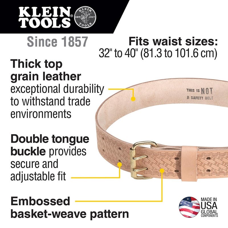Klein Tools 5415S Tool Belt, Heavy-Duty Leather Work Belt for Contractors, Construction, Carpenters, Electricians, Framers, Ironworkers, Small - Image 2