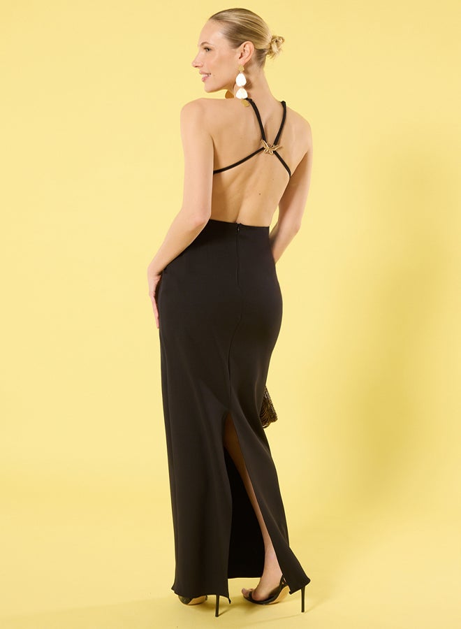 trendyol Black Accessory Detailed Woven Long Elegant Evening Night Graduation Dress - Image 2