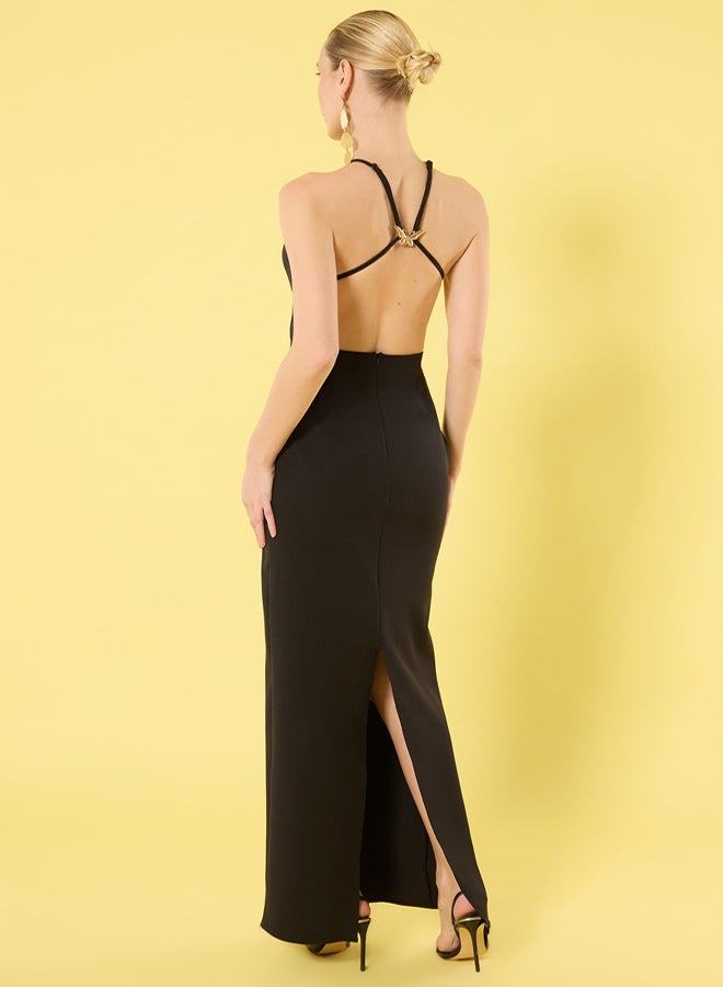 trendyol Black Accessory Detailed Woven Long Elegant Evening Night Graduation Dress - Image 4