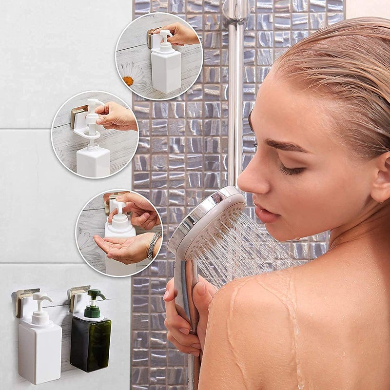 Tendula Self Adhesive Plastic Bottle Storage Holder Hanger Bathroom Shower with Sticker Wall Mounted Stand Hanging Hook Shelves Set of 2 Hook Bottle Not Included Multicolour - Image 5