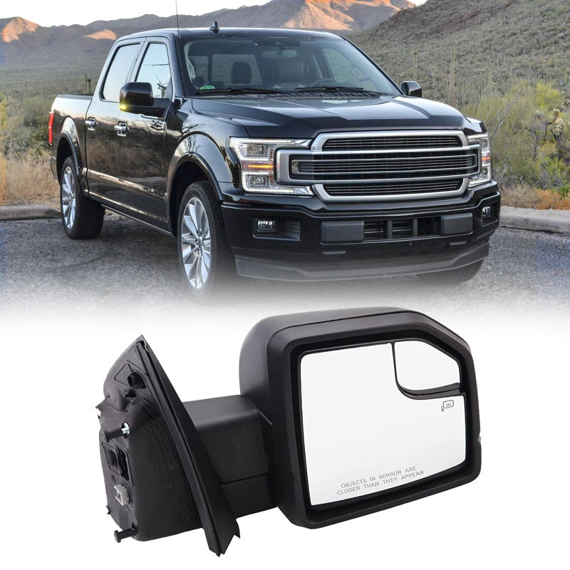 مرآة باب الركاب الجانبي الأيمن Lqito مع مجموعة زجاج النقطة العمياء تناسب فورد F150 من 2015 إلى 2020 مع ضوء إشارة الانعطاف مدفأة كهربائية 6 دبابيس تستبدل FL3Z17682CB
