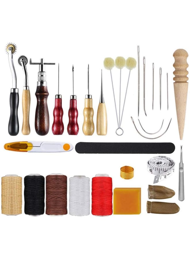 Leather Tool Kit 30pcs Leather Tool Kit Leather Working Tools Basic Leather Sewing Repair Kit Hand Sewing Needles Awl for Leather Shoes Bag Belt Repairing Stitching  - Image 1