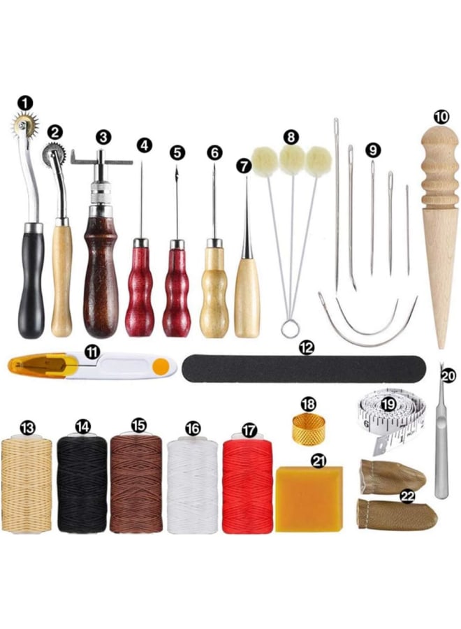 Leather Tool Kit 30pcs Leather Tool Kit Leather Working Tools Basic Leather Sewing Repair Kit Hand Sewing Needles Awl for Leather Shoes Bag Belt Repairing Stitching  - Image 2