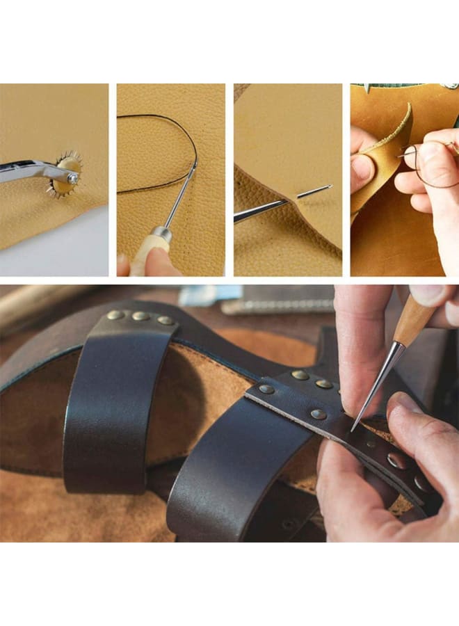 Leather Tool Kit 30pcs Leather Tool Kit Leather Working Tools Basic Leather Sewing Repair Kit Hand Sewing Needles Awl for Leather Shoes Bag Belt Repairing Stitching  - Image 5