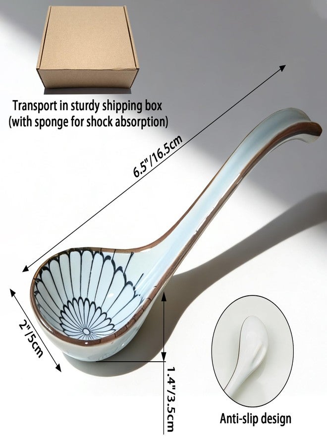 SCORYULE 6PCS Asian Ceramic Soup Spoons, with Long Handle and Deep Bottom, for Ramen, Wonton, Dumpling, Noodle - Image 2