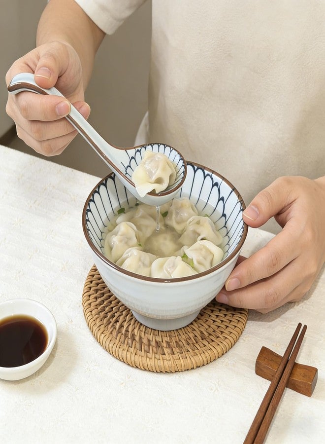 SCORYULE 6PCS Asian Ceramic Soup Spoons, with Long Handle and Deep Bottom, for Ramen, Wonton, Dumpling, Noodle - Image 4
